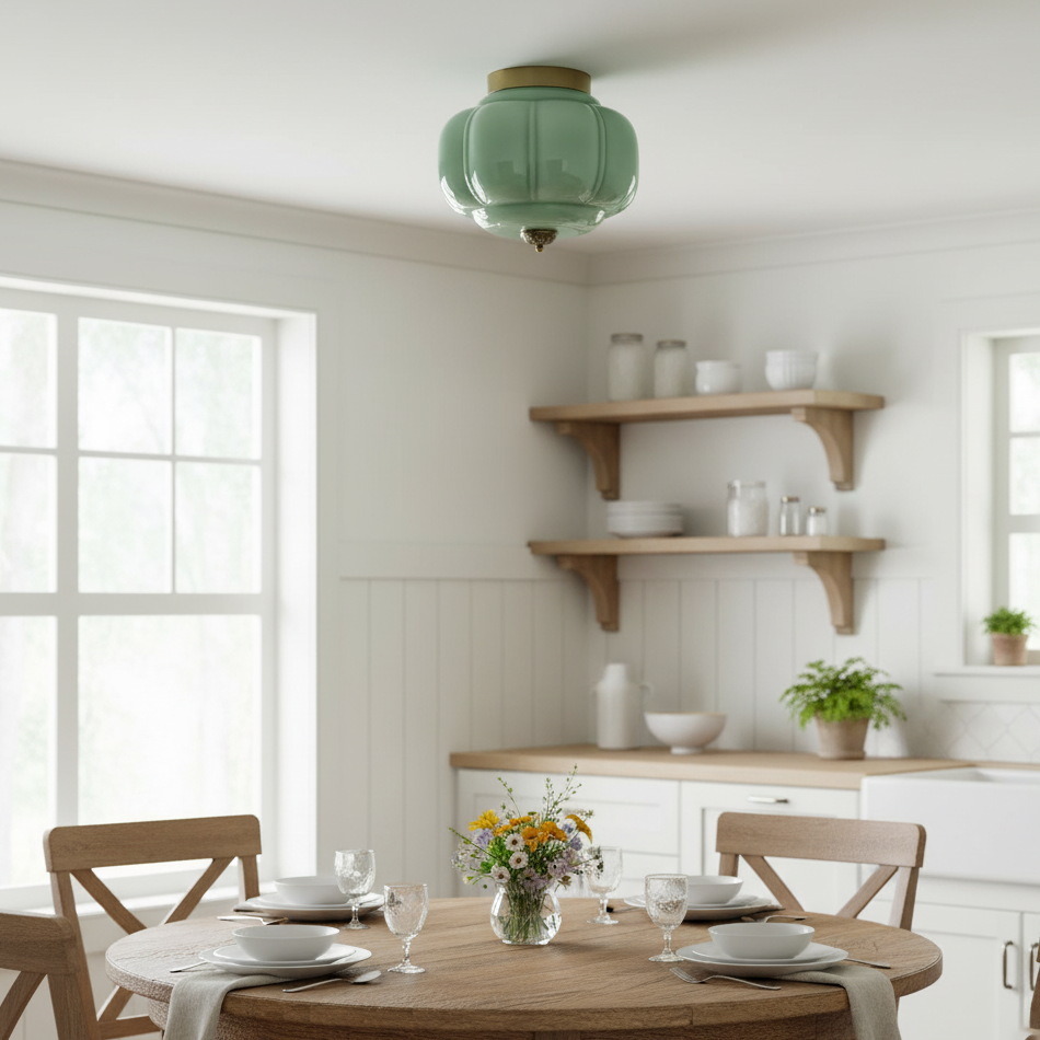 Celadon Ribbed Ceiling Light for Living Room by AUVIELIGHT