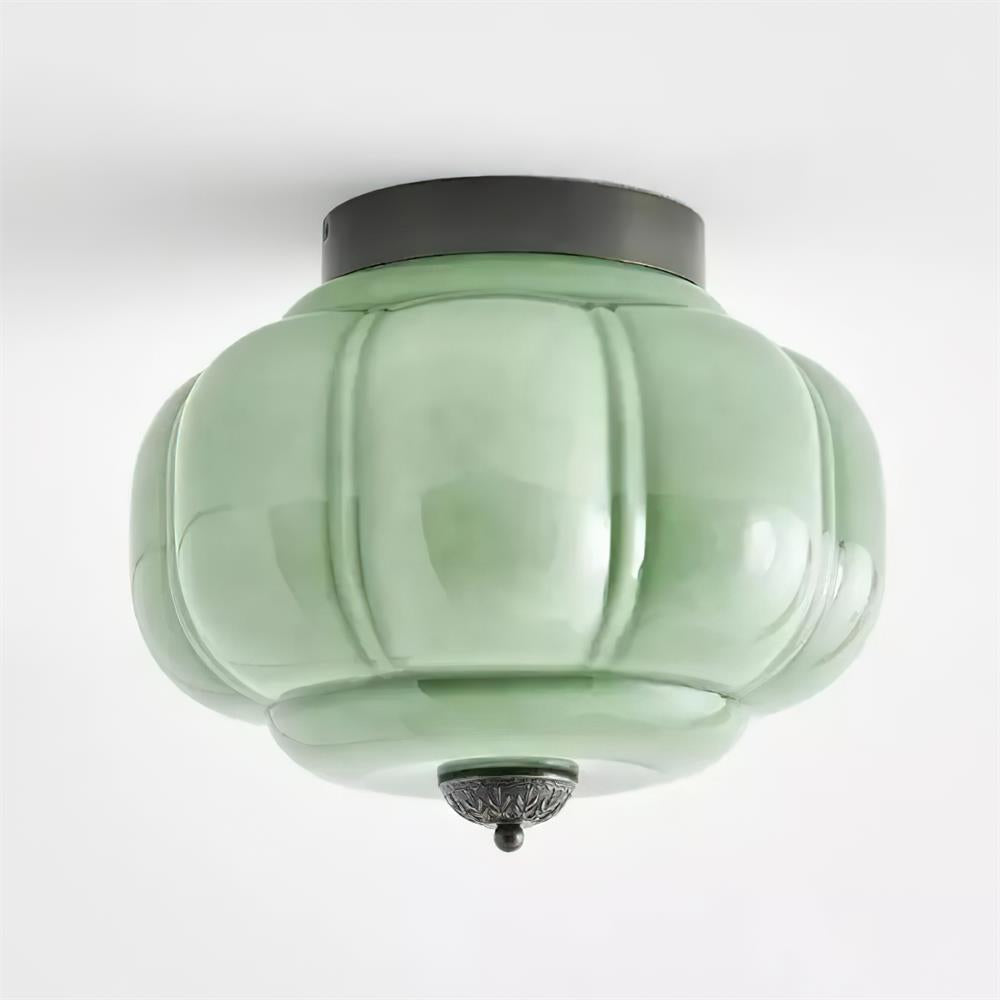 Celadon Ribbed Ceiling Light for Living Room by AUVIELIGHT, Dia 38cm x H 32cm / ∅ 14.9″ x H 12.6″ / Black & Green
