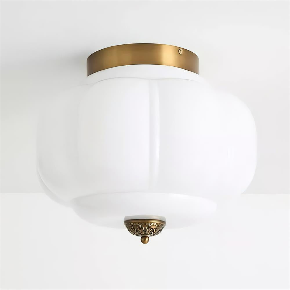 Celadon Ribbed Ceiling Light for Living Room by AUVIELIGHT, Dia 38cm x H 32cm / ∅ 14.9″ x H 12.6″ / Gold & White