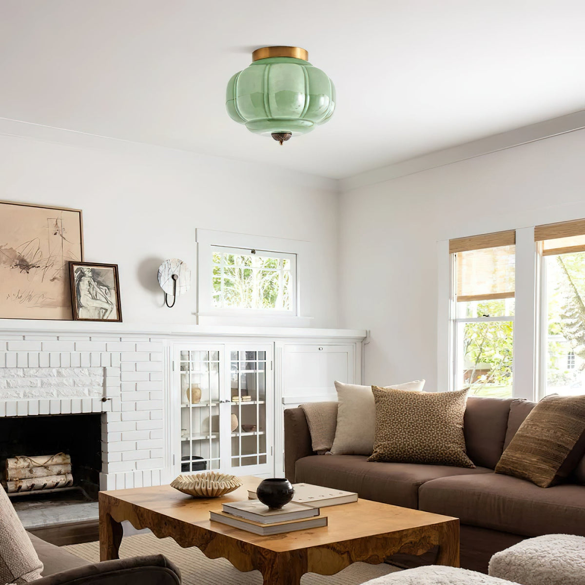 Celadon Ribbed Ceiling Light for Living Room by AUVIELIGHT