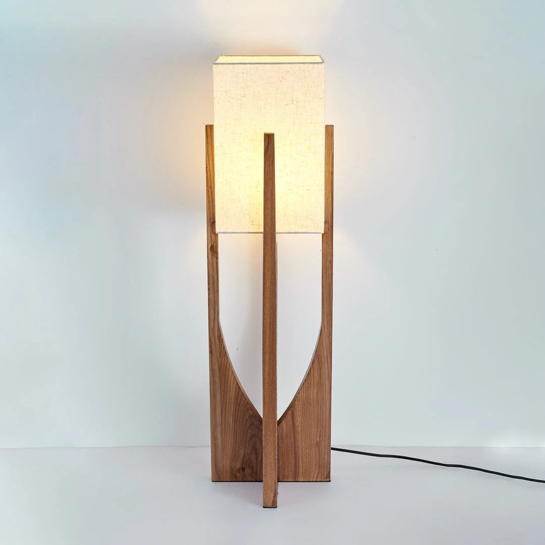 Ash Fabric Floor Lamp in wood for Living Room by AUVIELIGHT, Floor Lamp: ∅ 9.1" x H 32.3" /Dia 23 cm x H 82 cm / Dark wood color / AU plug and 3