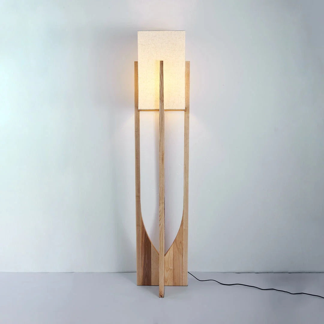 Ash Fabric Floor Lamp in wood for Living Room by AUVIELIGHT, Floor Lamp: ∅ 11.8" x H 57" /Dia 30 cm x H 145 cm / Nature wood color / AU plug and