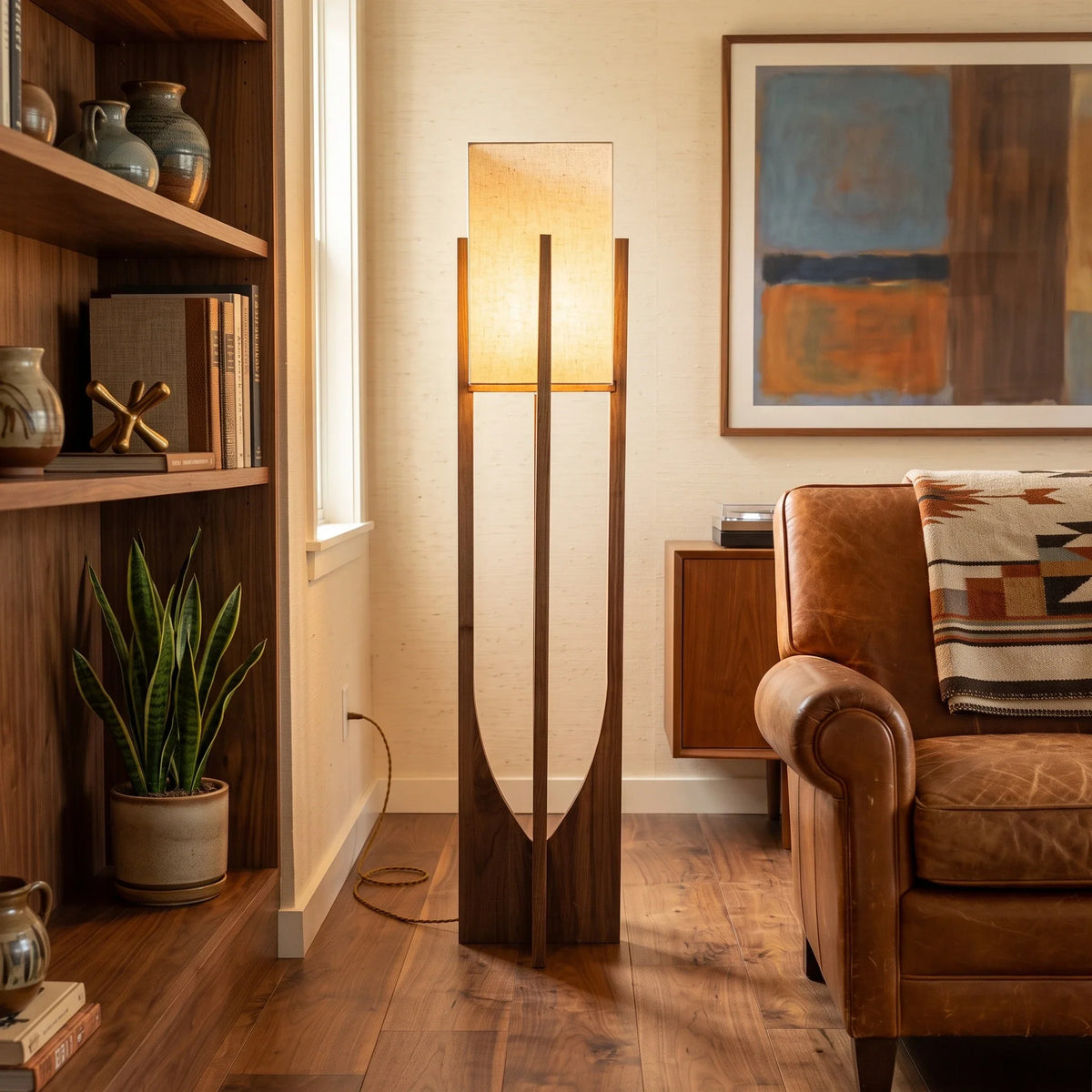 Ash Fabric Floor Lamp in wood for Living Room by AUVIELIGHT