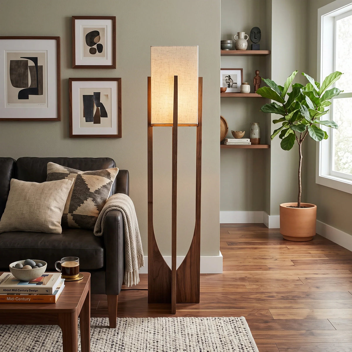 Ash Fabric Floor Lamp in wood for Living Room by AUVIELIGHT