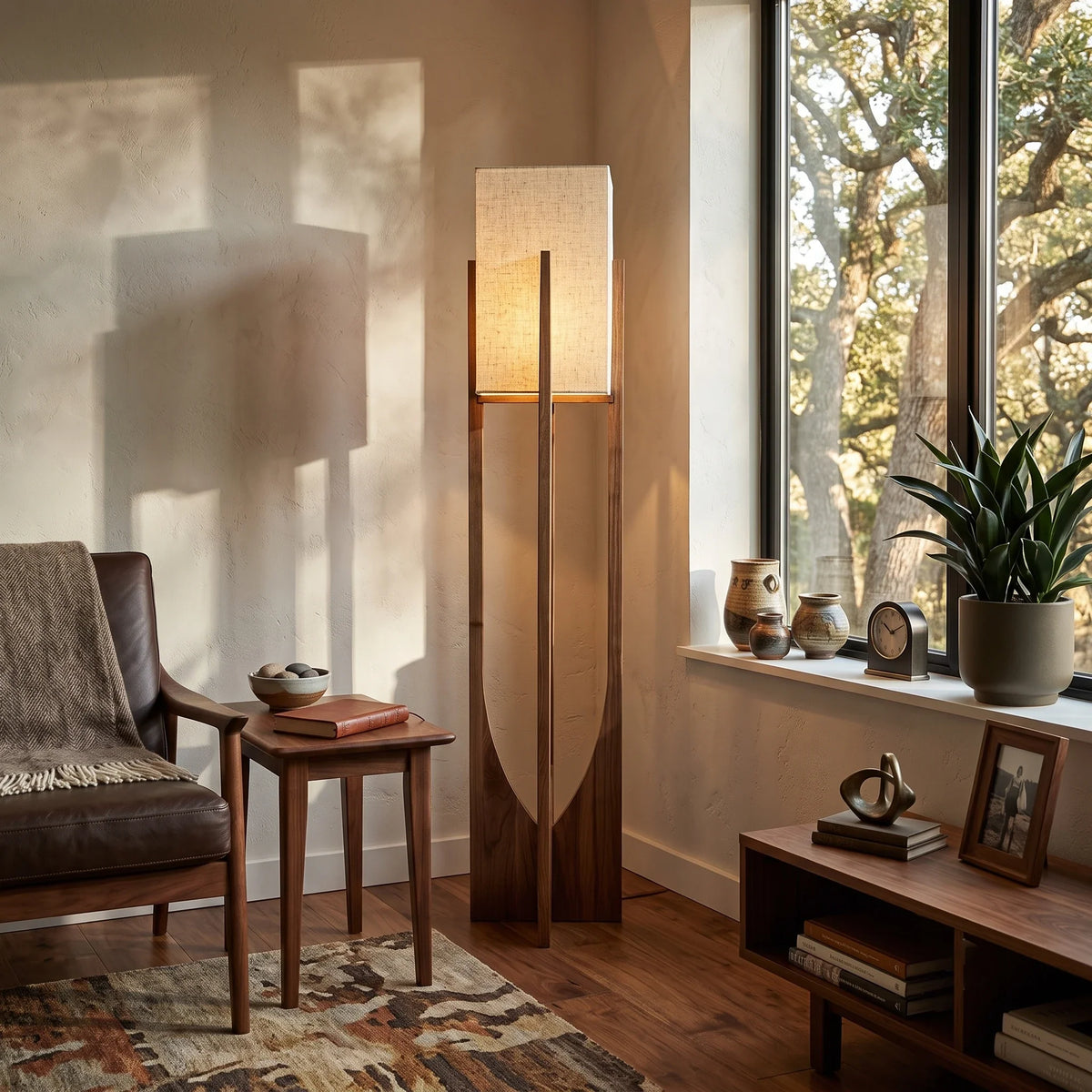 Ash Fabric Floor Lamp in wood for Living Room by AUVIELIGHT