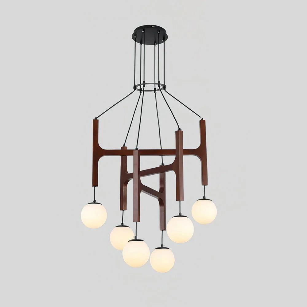 Astra Chandelier in wood for Dining Room by AUVIELIGHT, 6 heads D40cm +D50cm + D60cm /∅ 15.7″ + 19.6″ + 23.6″ / Walnut Color