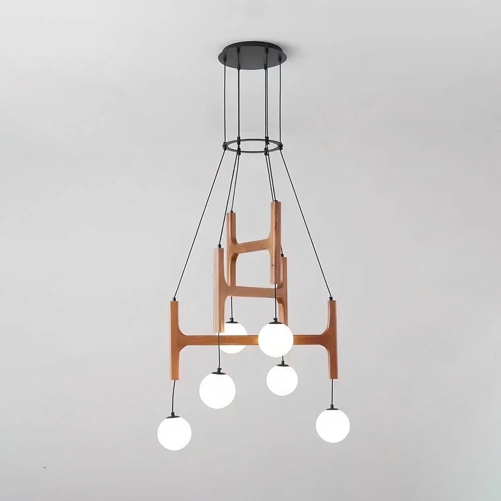 Astra Chandelier in wood for Dining Room by AUVIELIGHT, 6 heads D40cm +D50cm + D60cm /∅ 15.7″ + 19.6″ + 23.6″ / Wood Color