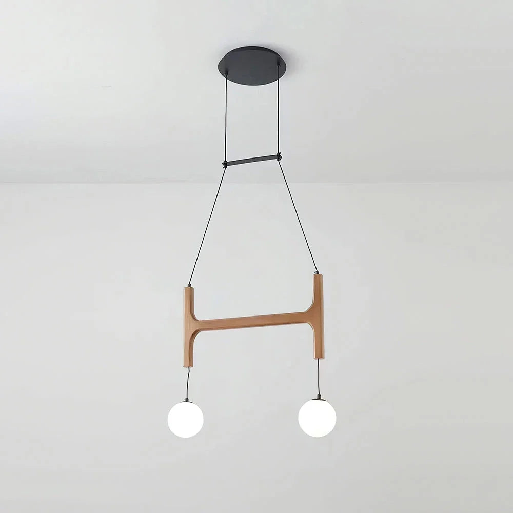 Astra Chandelier in wood for Dining Room by AUVIELIGHT, 2 heads D60cm / ∅ 23.6″ / Wood Color