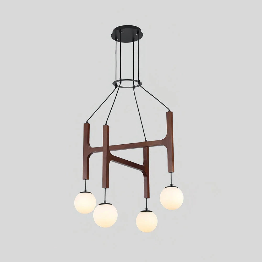 Astra Chandelier in wood for Dining Room by AUVIELIGHT, 4 heads D40cm + D50cm / ∅ 15.7″ + 19.6″ / Walnut Color
