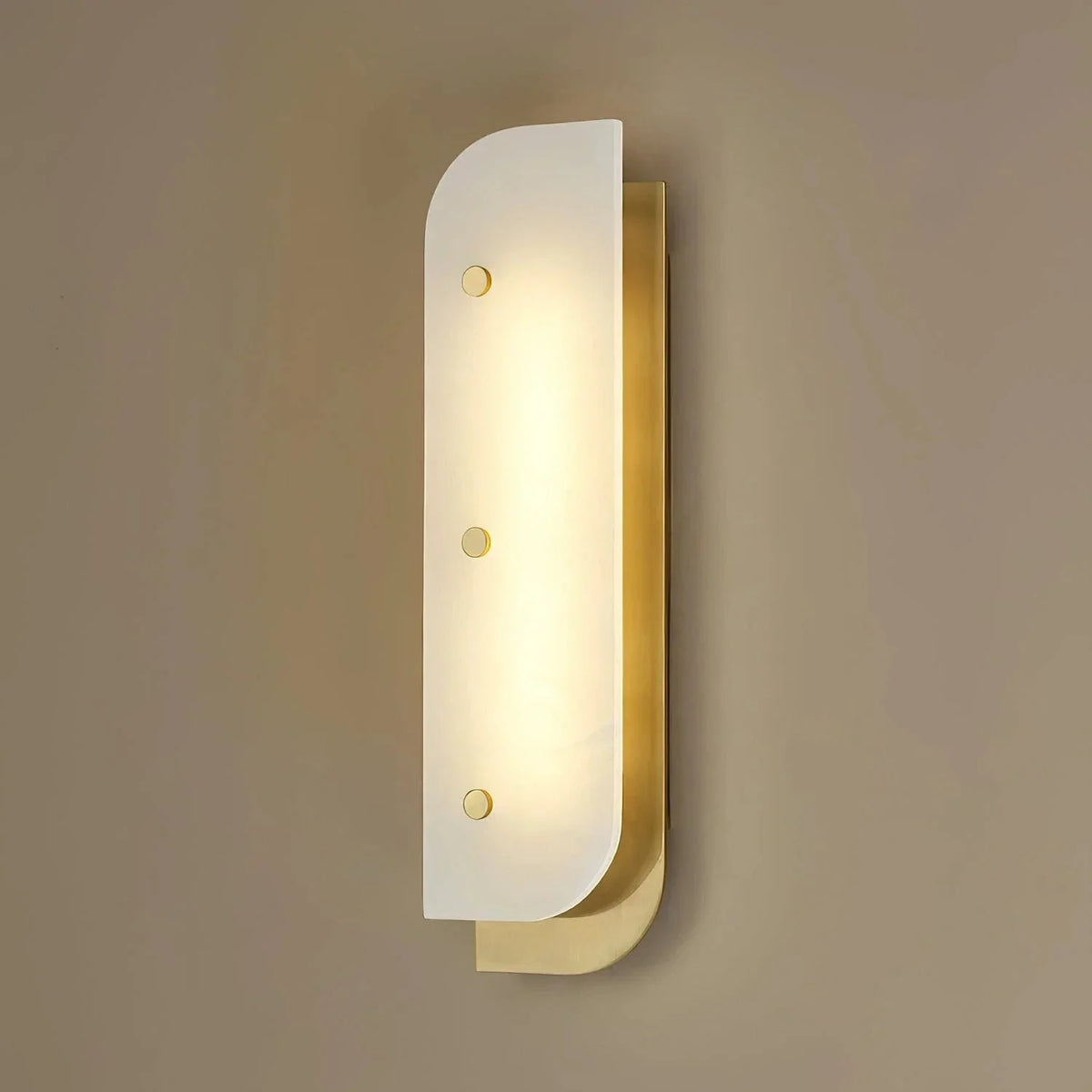 Asymmetrical Elaris Wall Light in alabaster for Hallway by AUVIELIGHT, L 14cm x W 5.7cm x H 47cm / L 5.5″ x W 2.2″ x H 18.5″ / Gold & White