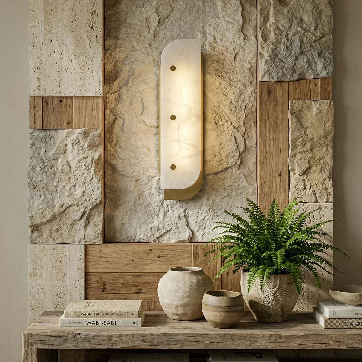 Asymmetrical Elaris Wall Light in alabaster for Hallway by AUVIELIGHT