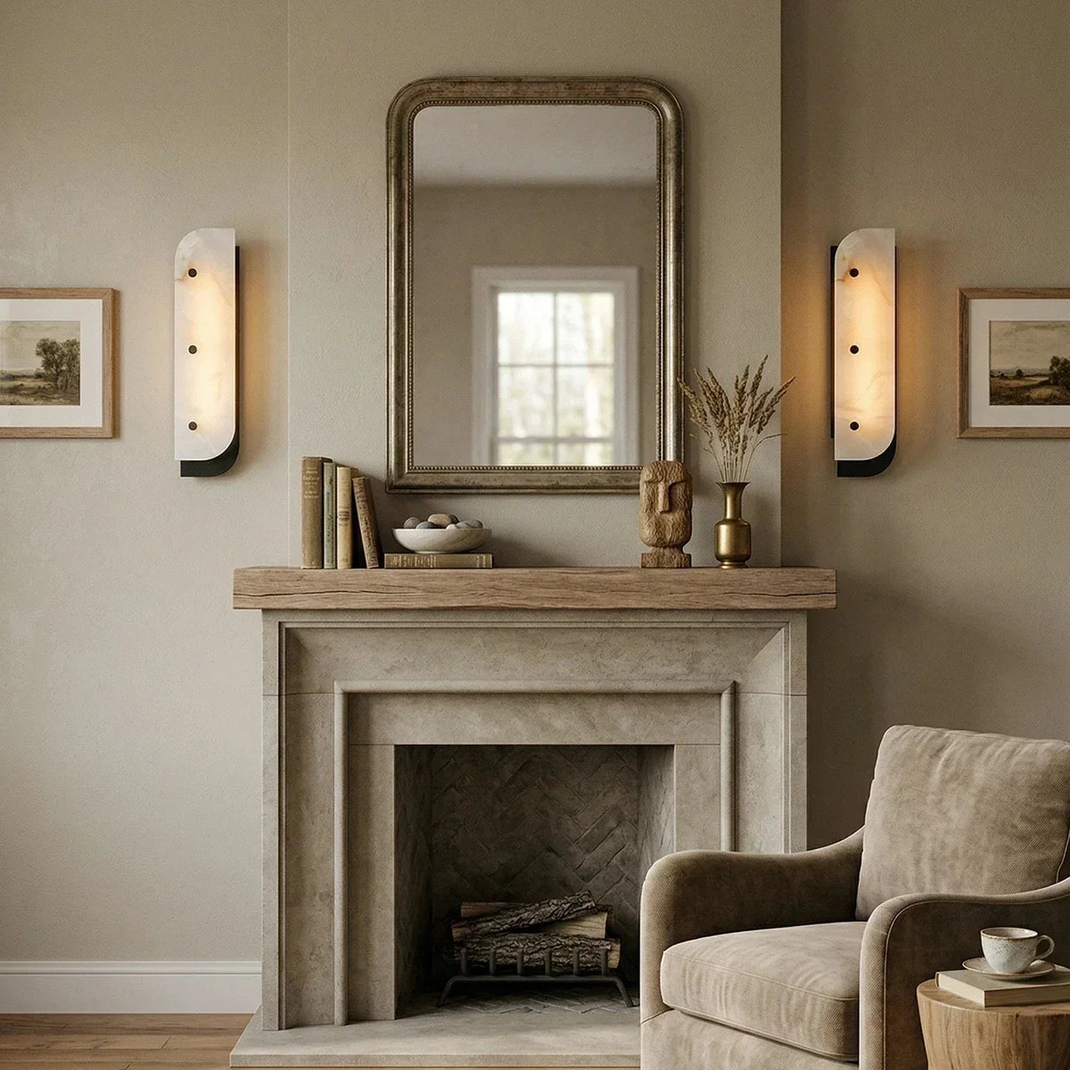 Asymmetrical Elaris Wall Light in alabaster for Hallway by AUVIELIGHT