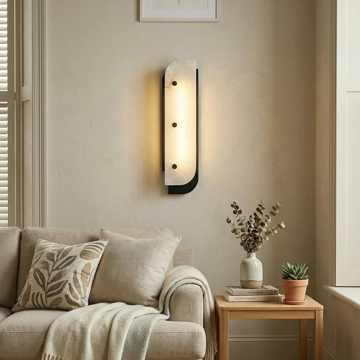 Asymmetrical Elaris Wall Light in alabaster for Hallway by AUVIELIGHT