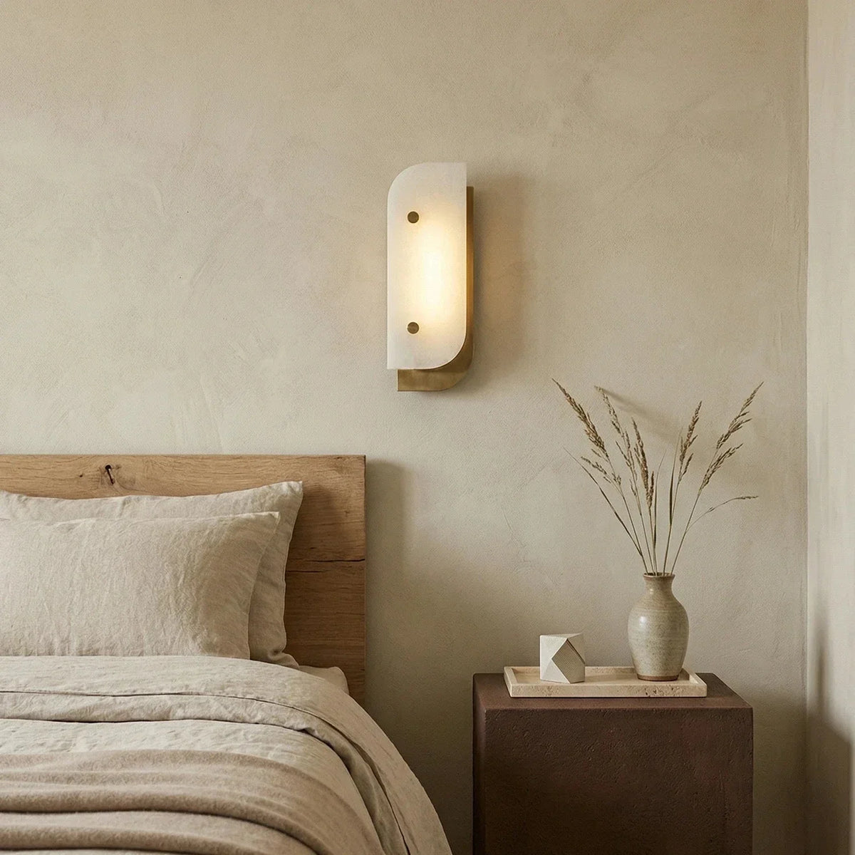 Asymmetrical Elaris Wall Light in alabaster for Hallway by AUVIELIGHT