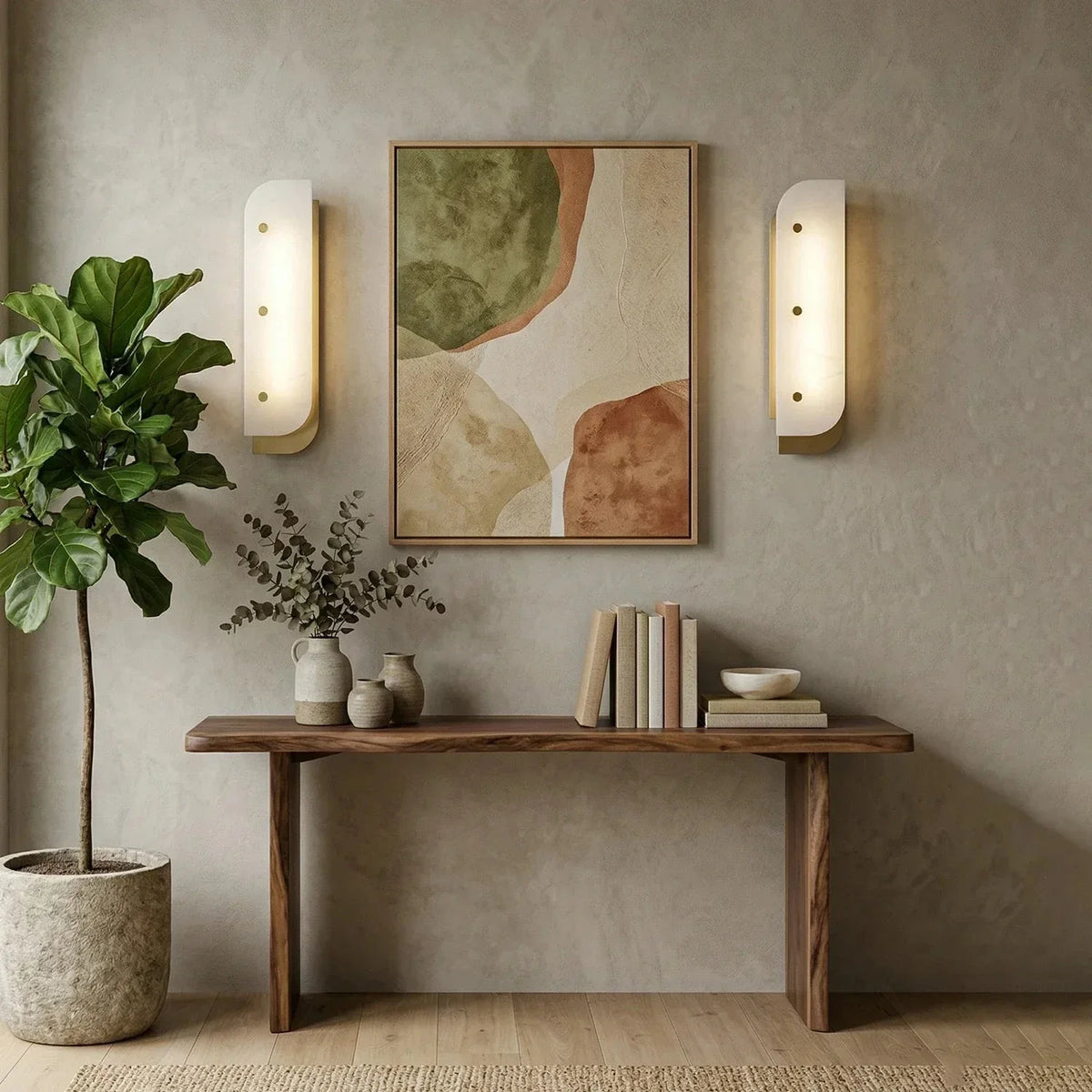 Asymmetrical Elaris Wall Light in alabaster for Hallway by AUVIELIGHT
