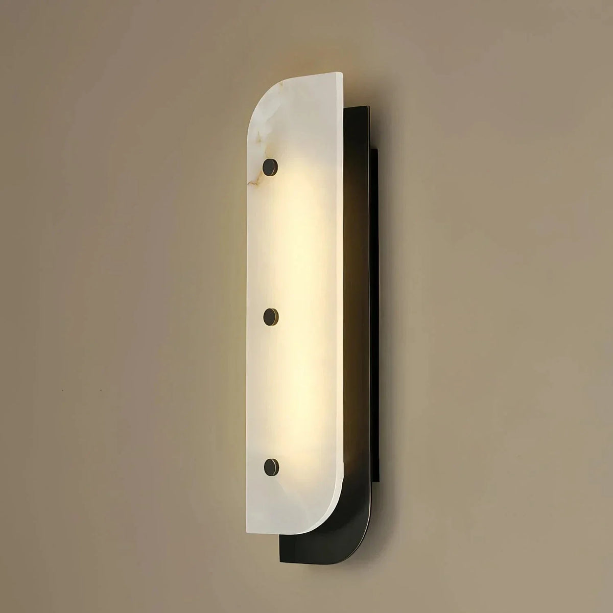 Asymmetrical Elaris Wall Light in alabaster for Hallway by AUVIELIGHT, L 14cm x W 5.7cm x H 47cm / L 5.5″ x W 2.2″ x H 18.5″ / Black & White