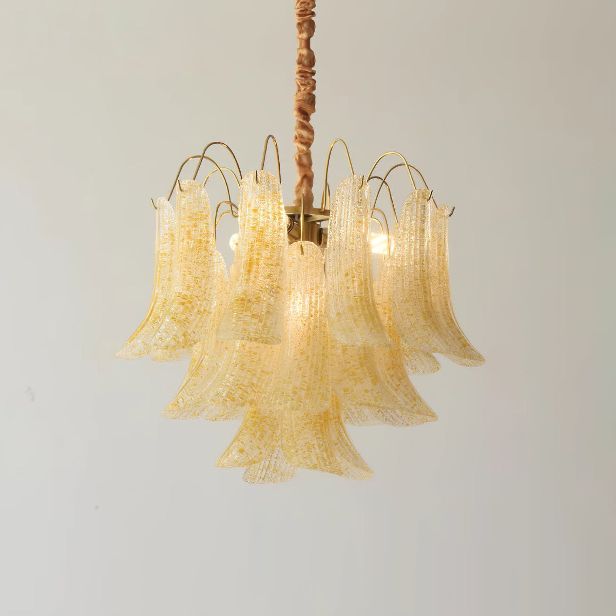 Athena Pastel Petal Chandelier in glass for Dining Room by AUVIELIGHT, Dia 50cm x H 46cm / ∅ 19.7″ x H 18.1″ / Yellow