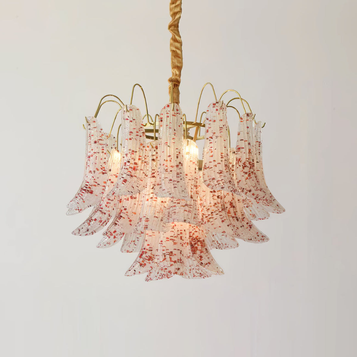Athena Pastel Petal Chandelier in glass for Dining Room by AUVIELIGHT, Dia 60cm x H 46cm / ∅ 23.6″ x H 18.1″ / Red