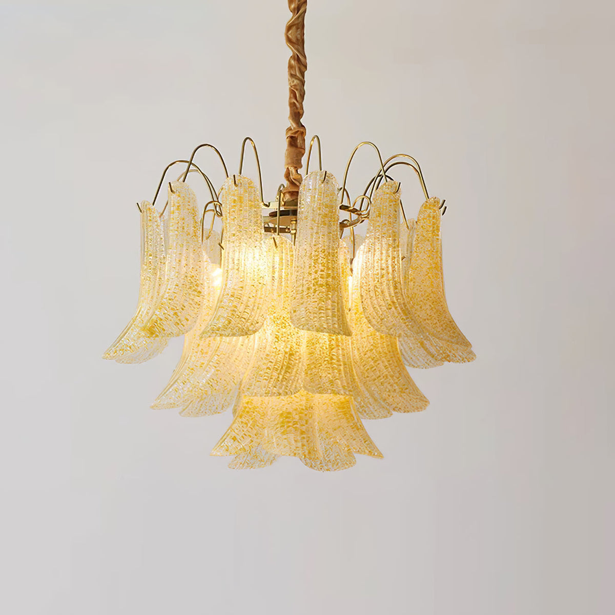 Athena Pastel Petal Chandelier in glass for Dining Room by AUVIELIGHT, Dia 60cm x H 46cm / ∅ 23.6″ x H 18.1″ / Yellow