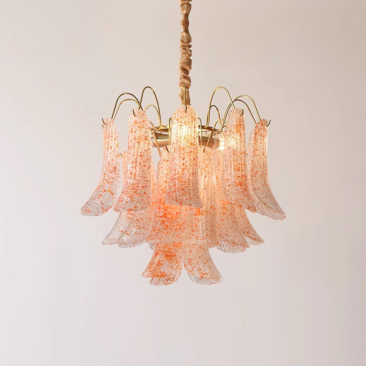 Athena Pastel Petal Chandelier in glass for Dining Room by AUVIELIGHT, Dia 50cm x H 46cm / ∅ 19.7″ x H 18.1″ / Red