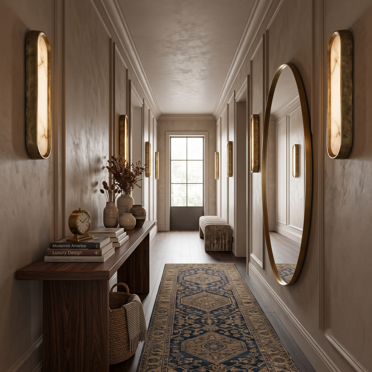 Aura Arch Wall Sconce in alabaster for Hallway by AUVIELIGHT