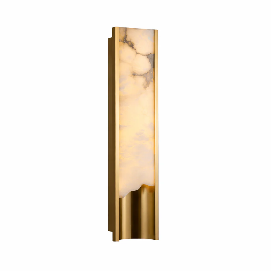 Aura Linear Wall Sconce in alabaster for Hallway by AUVIELIGHT, L4.7"xW3.5"xH23.6" / Gold & White / Warm Light
