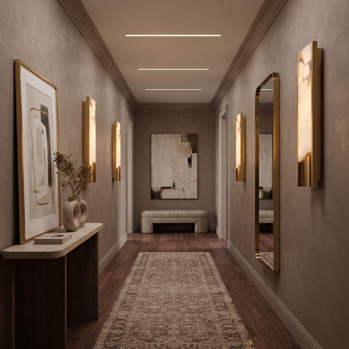 Aura Linear Wall Sconce in alabaster for Hallway by AUVIELIGHT