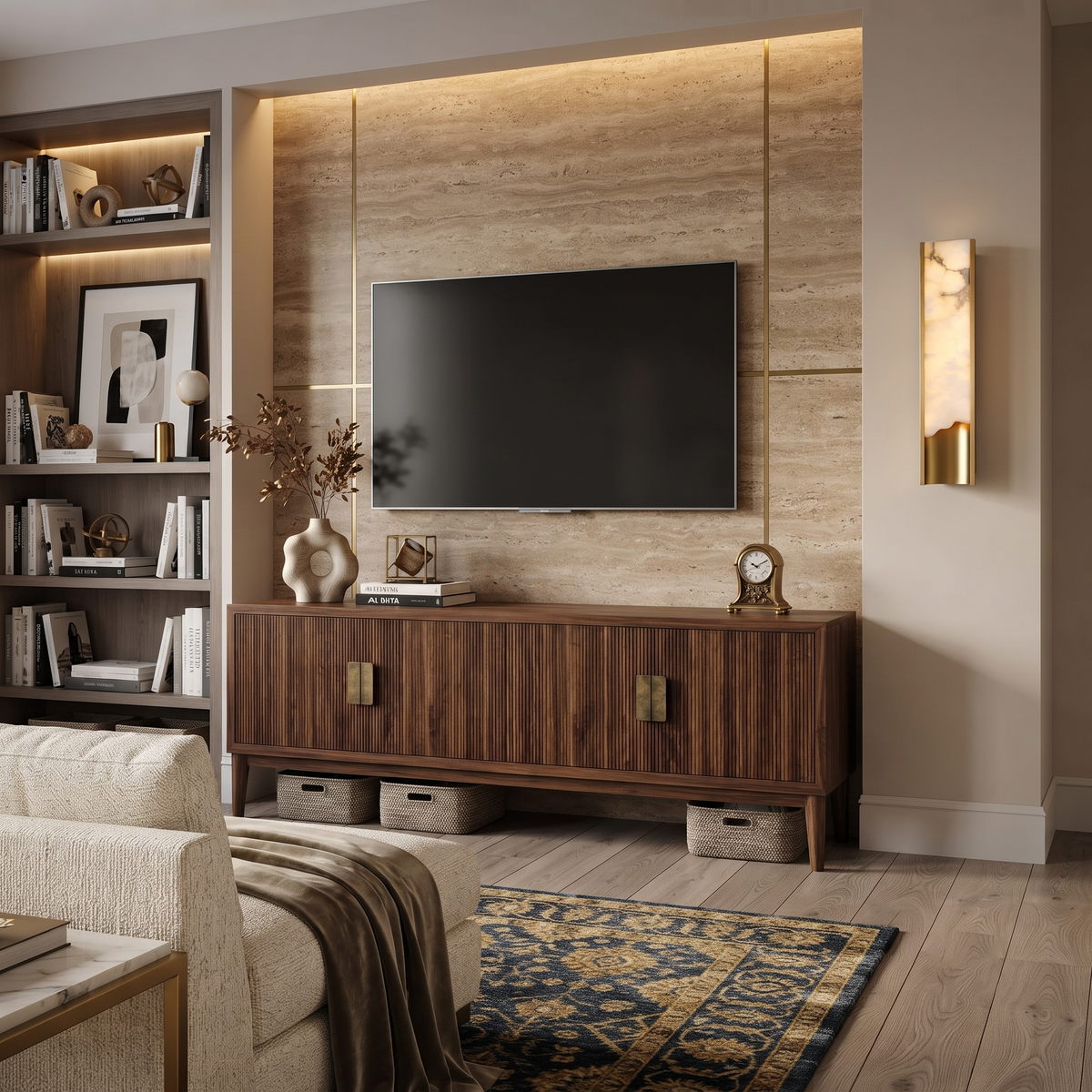 Aura Linear Wall Sconce in alabaster for Hallway by AUVIELIGHT