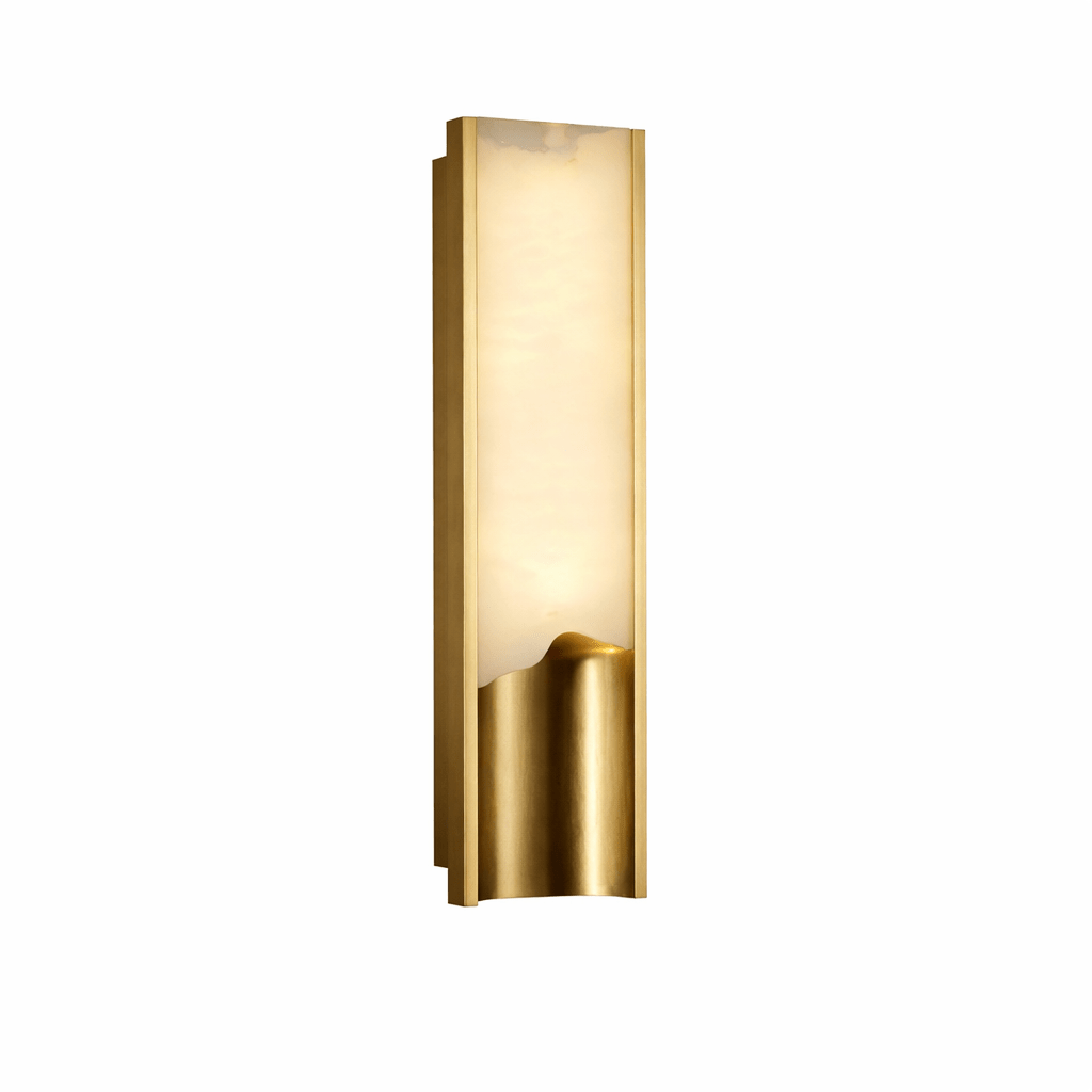 Aura Linear Wall Sconce in alabaster for Hallway by AUVIELIGHT, L4.7"xW3.5"xH11.8” / Gold & White / Warm Light