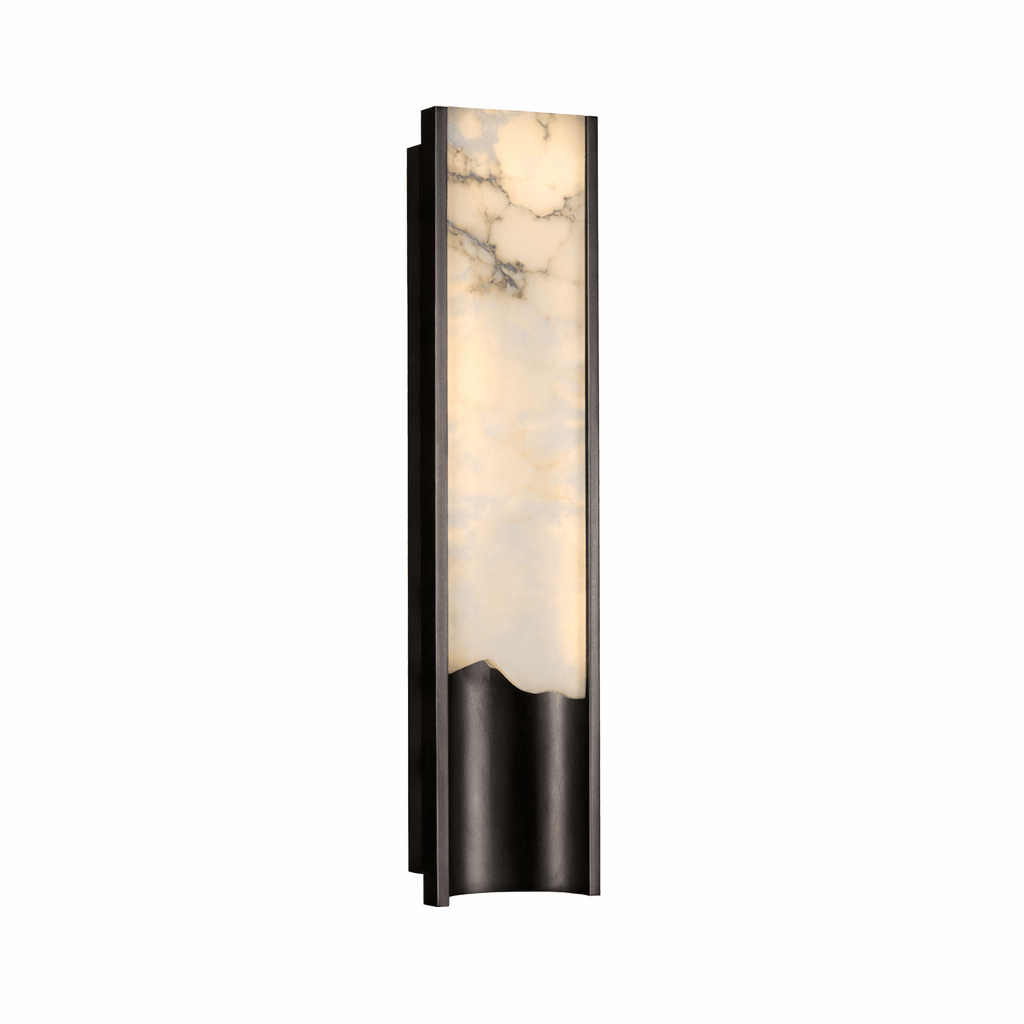 Aura Linear Wall Sconce in alabaster for Hallway by AUVIELIGHT, L4.7"xW3.5"xH23.6" / Black & White / Warm Light