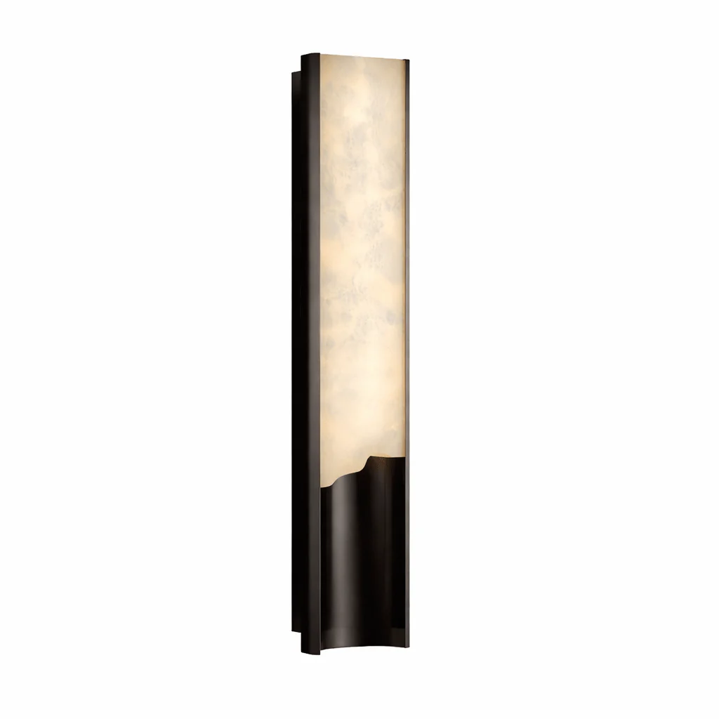 Aura Linear Wall Sconce in alabaster for Hallway by AUVIELIGHT, L4.7"xW3.5”xH35.4" / Black & White / Warm Light