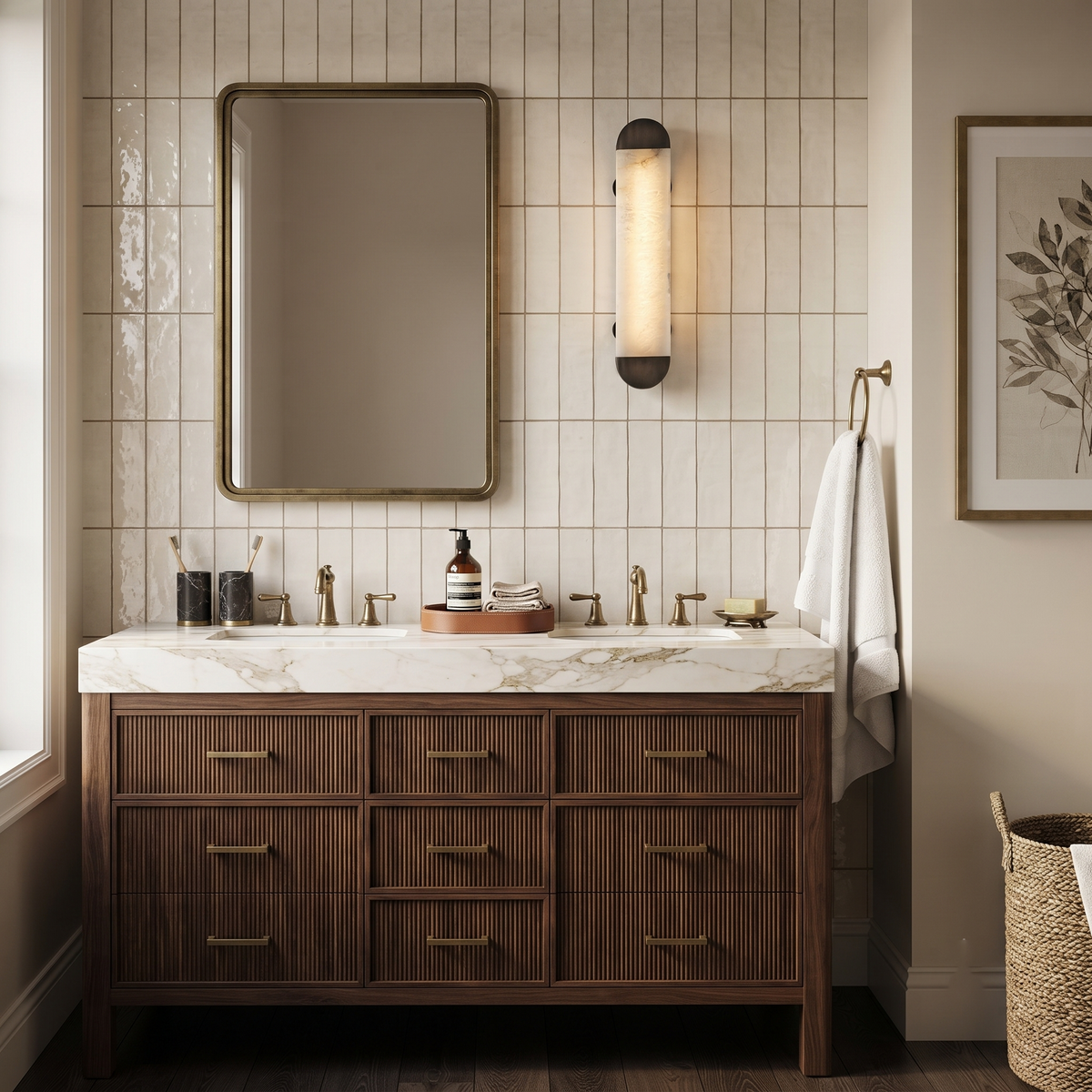 Aura Capsule Wall Sconce in alabaster for Hallway by AUVIELIGHT