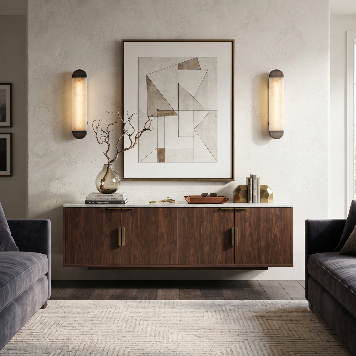 Aura Capsule Wall Sconce in alabaster for Hallway by AUVIELIGHT