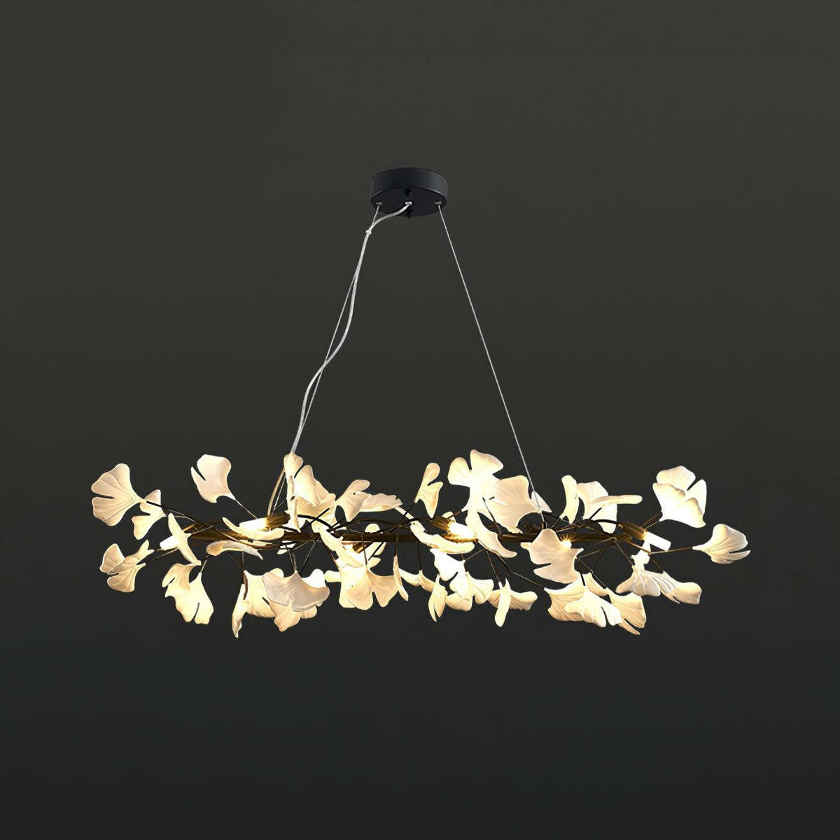 Aura Ginkgo Chandelier for Dining Room by AUVIELIGHT, L39.4"x W11.8" / Black+White and 2 other sizes