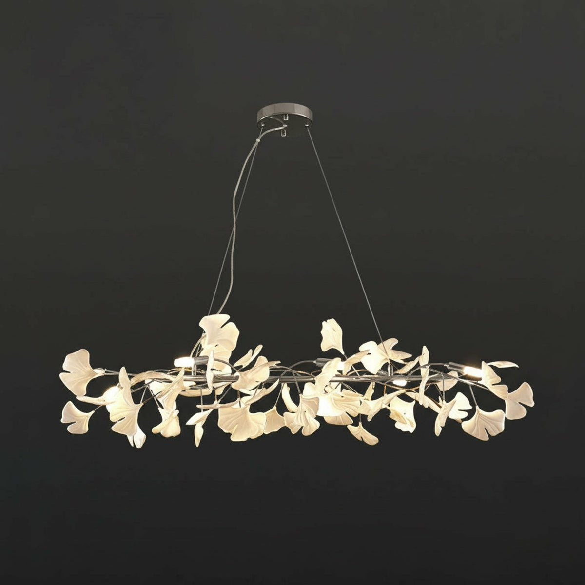 Aura Ginkgo Chandelier for Dining Room by AUVIELIGHT, L39.4"x W11.8" / Nickel+White and 2 other sizes