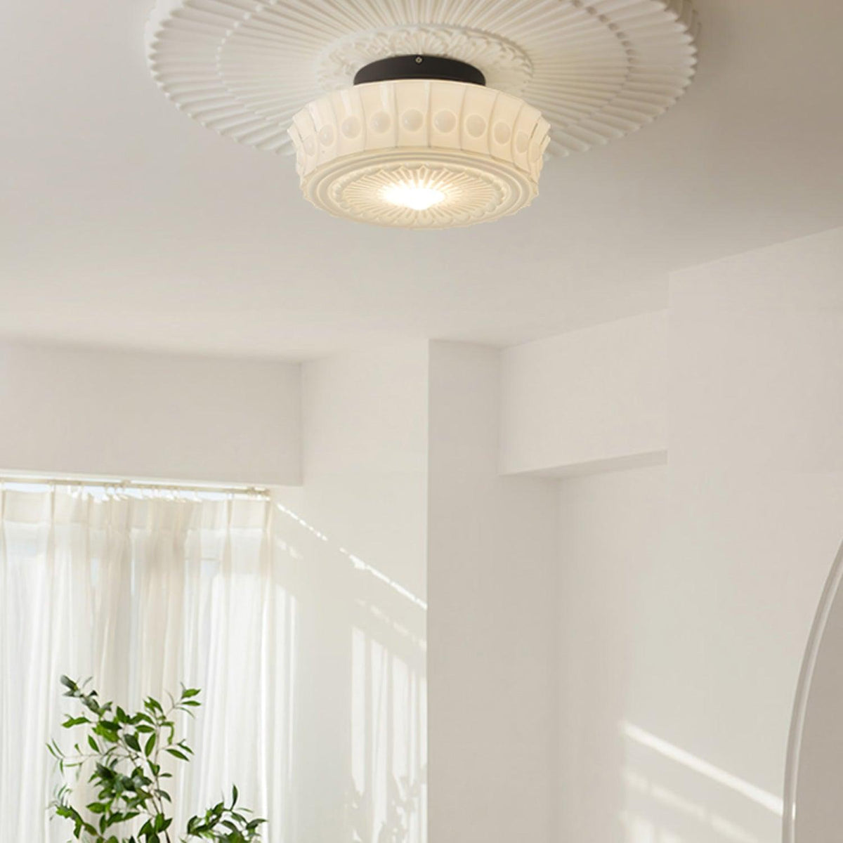 Aurelia Scalloped Flush Mount in glass for Low Ceilings by AUVIELIGHT
