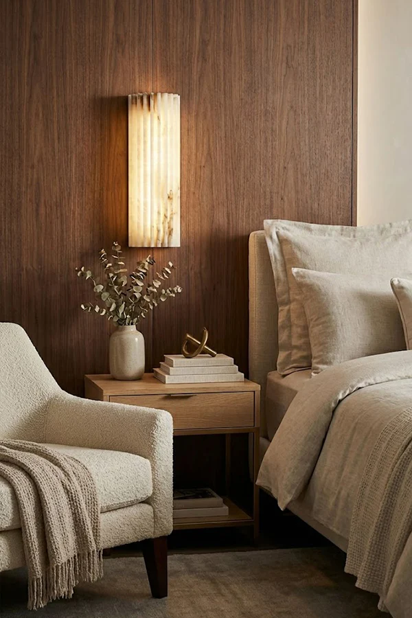 Aurelius Fluted Wall Sconce in alabaster for Hallway by AUVIELIGHT