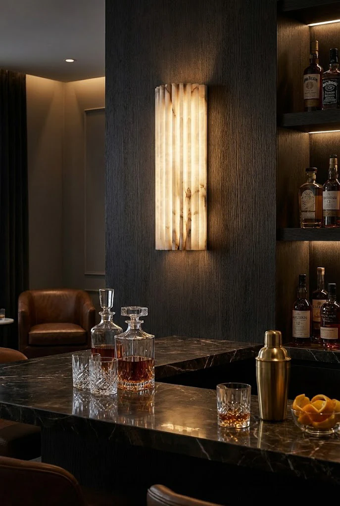 Aurelius Fluted Wall Sconce in alabaster for Hallway by AUVIELIGHT