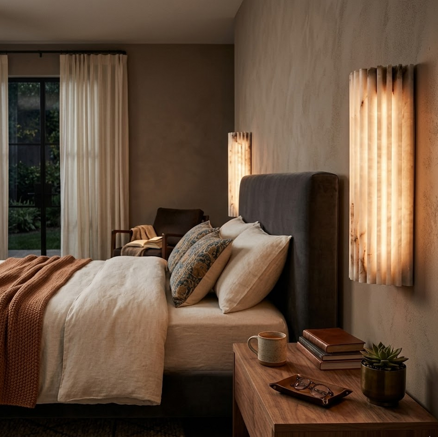Aurelius Fluted Wall Sconce in alabaster for Hallway by AUVIELIGHT