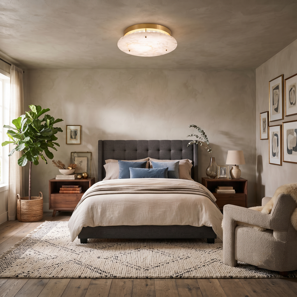 Aurene Disc Flush Mount in alabaster for Low Ceilings by AUVIELIGHT