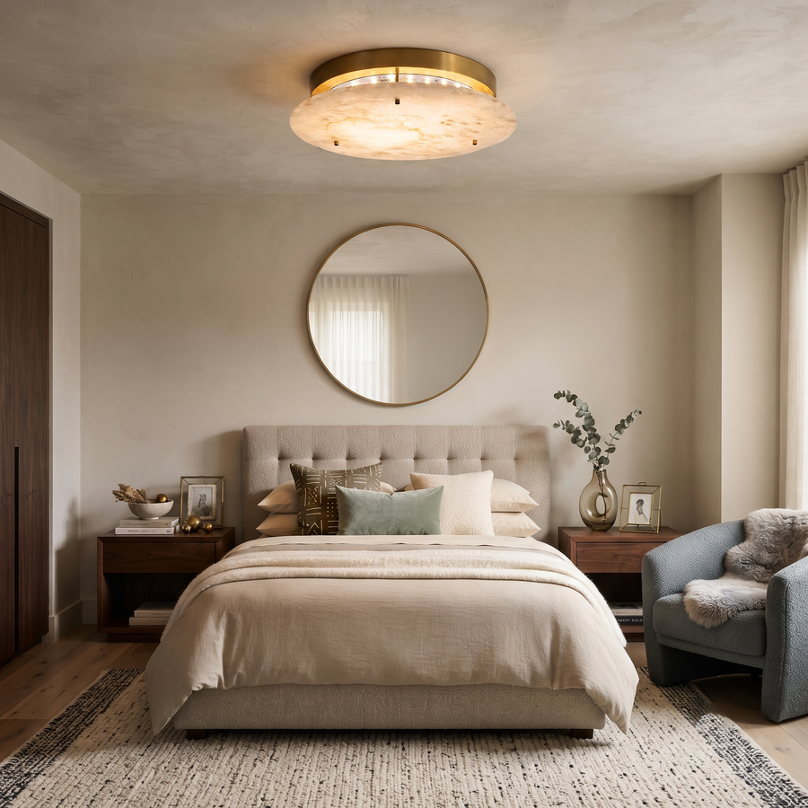 Aurene Disc Flush Mount in alabaster for Low Ceilings by AUVIELIGHT