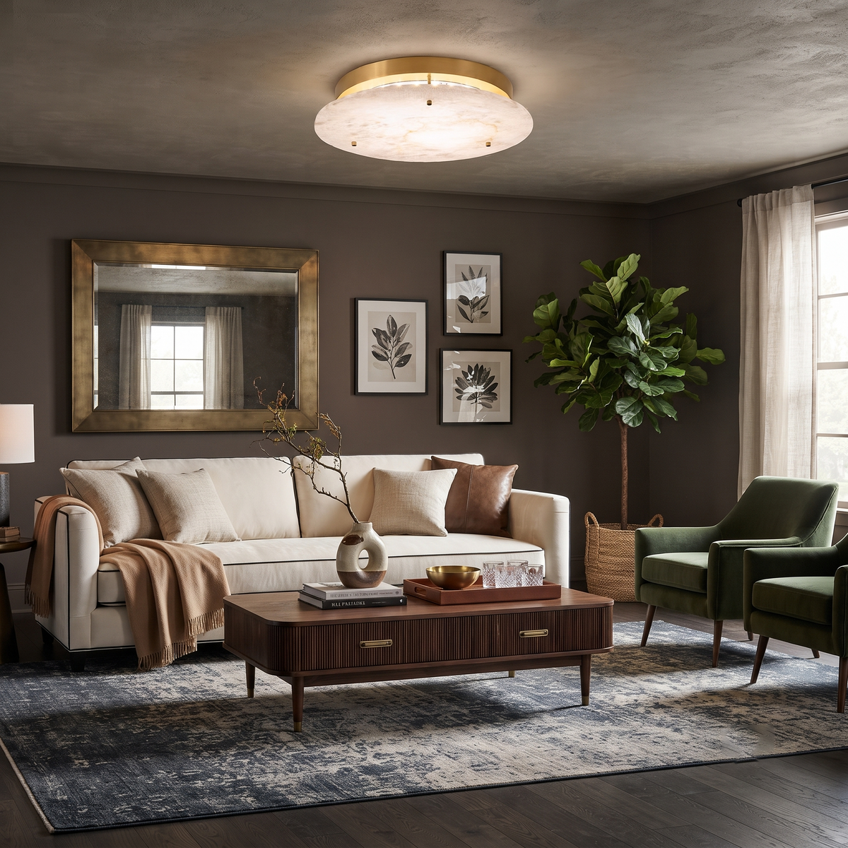 Aurene Disc Flush Mount in alabaster for Low Ceilings by AUVIELIGHT