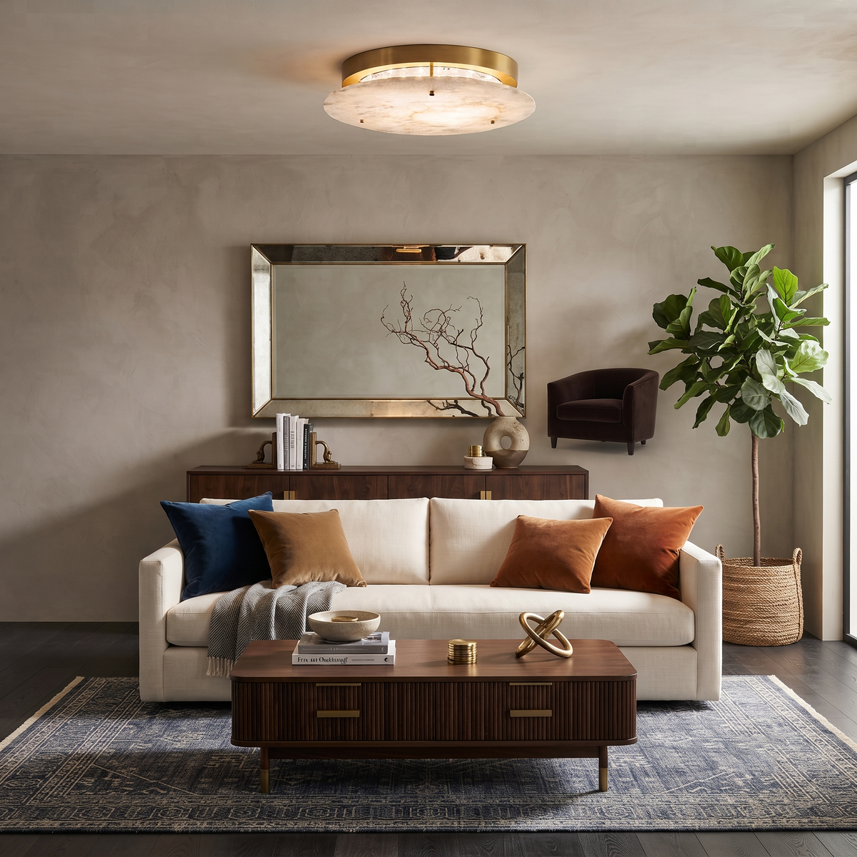 Aurene Disc Flush Mount in alabaster for Low Ceilings by AUVIELIGHT