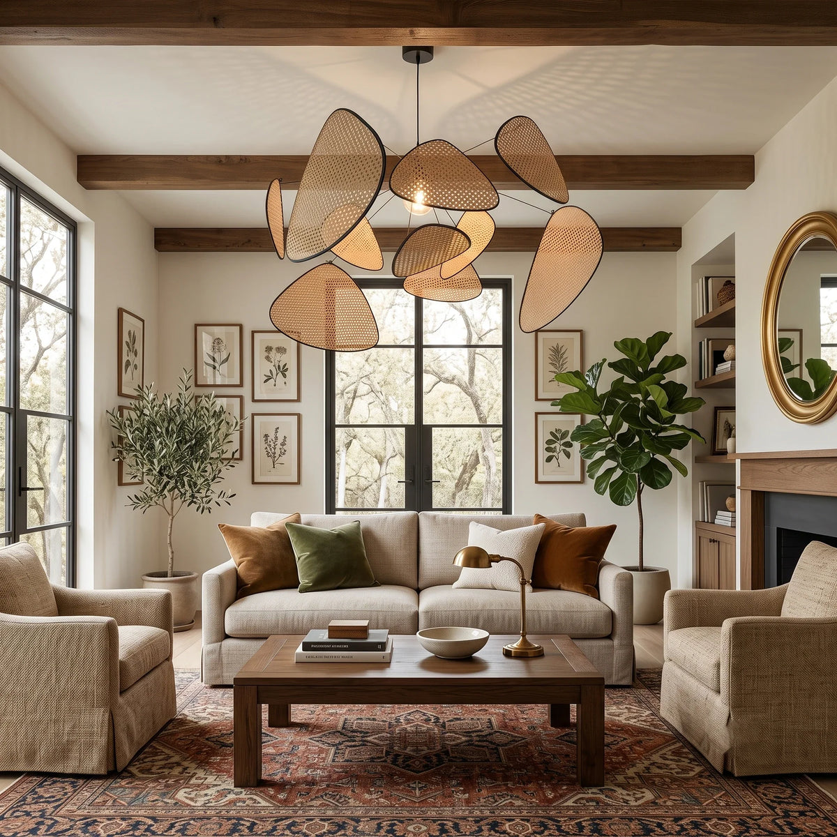 Bamboo Screen Chandelier in rattan for Dining Room by AUVIELIGHT