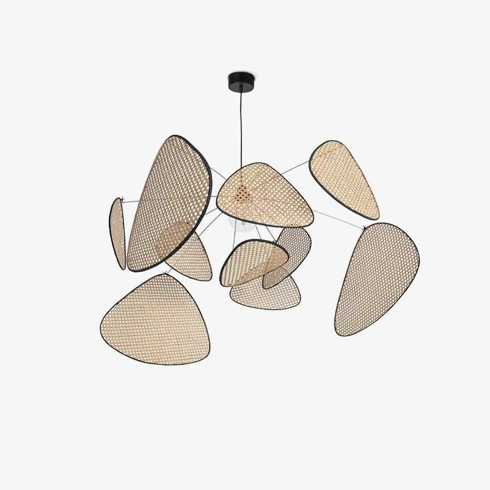 Bamboo Screen Chandelier in rattan for Dining Room by AUVIELIGHT, ∅ 23.6" x H 15.7" / Natural Bamboo & Black