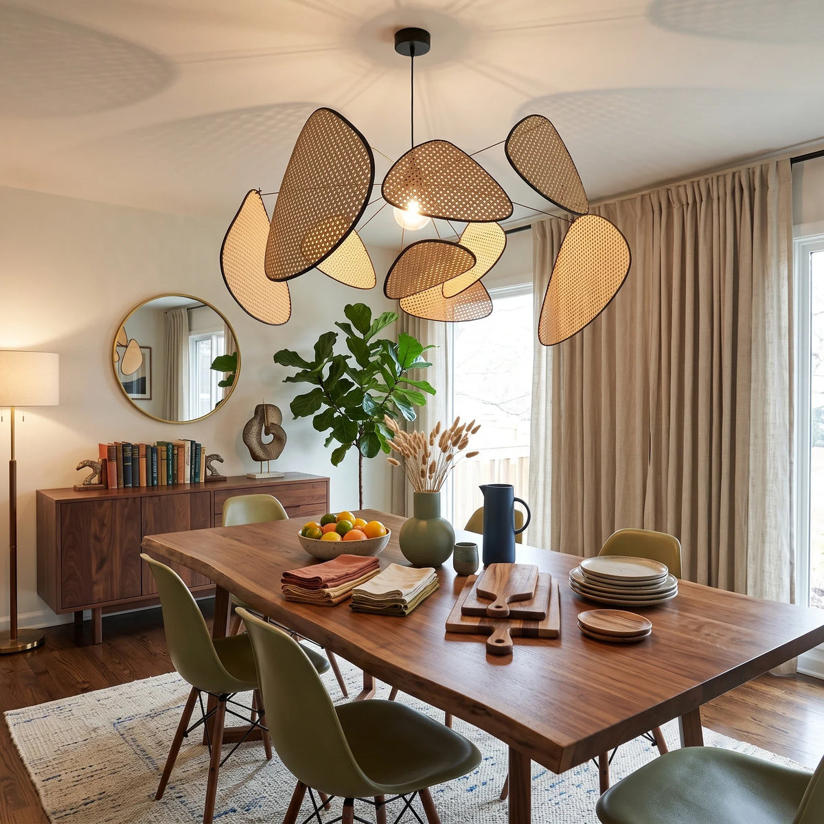 Bamboo Screen Chandelier in rattan for Dining Room by AUVIELIGHT