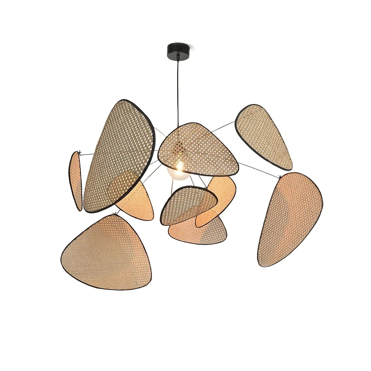 Bamboo Screen Chandelier in rattan for Dining Room by AUVIELIGHT, ∅ 39.4"x H 17.7" / Natural Bamboo & Black