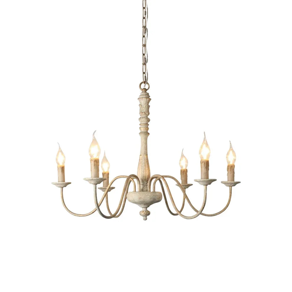 Baroque Distressed Candle Pendant Light for Kitchen Island by AUVIELIGHT, 6 heads D 70cm x H 50cm / ∅ 27.6″ x H 19.7″ / Old whtie / Without