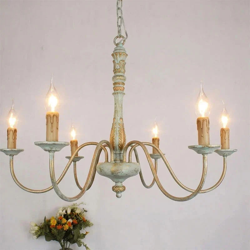 Baroque Distressed Candle Pendant Light for Kitchen Island by AUVIELIGHT, 6 heads D 70cm x H 50cm / ∅ 27.6″ x H 19.7″ / Gray green / Without