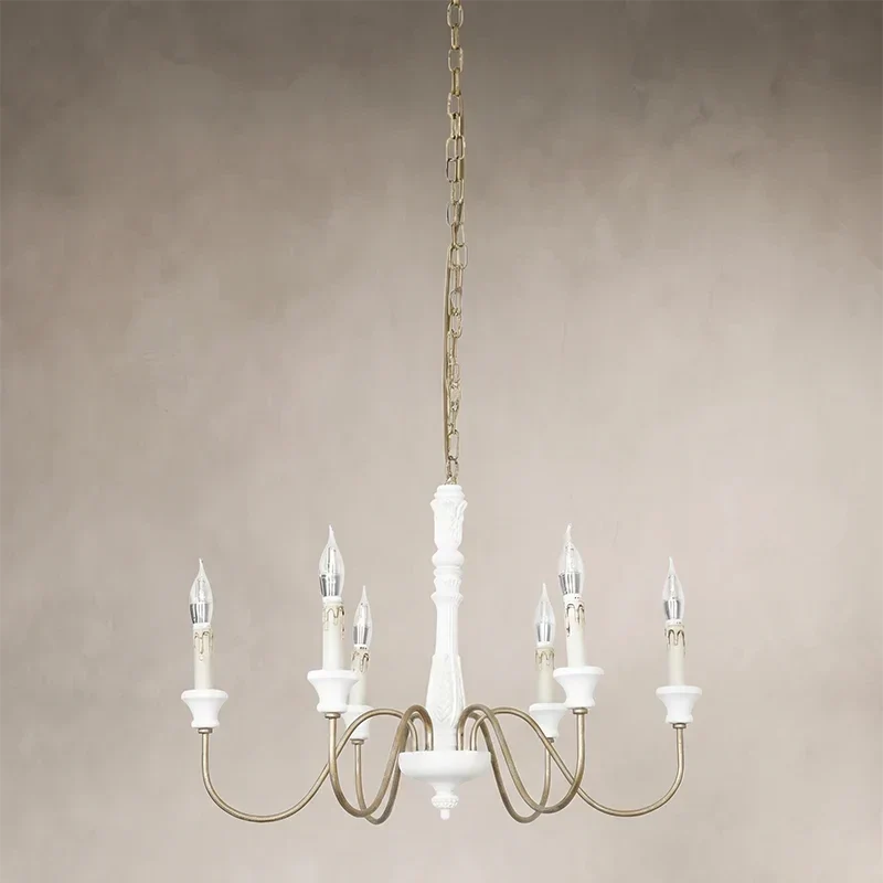 Baroque Distressed Candle Pendant Light for Kitchen Island by AUVIELIGHT, 6 heads D 70cm x H 50cm / ∅ 27.6″ x H 19.7″ / White / Without lampshade